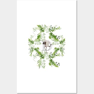 Botanical Monogram D letter with Heron bird detail. Posters and Art